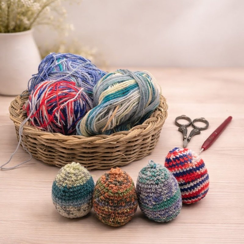 kostenlose Häkelanleitung: Ostereier aus Sockenwolle zur Resteverwertung