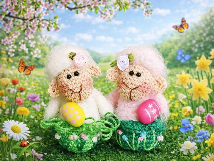 Schaf Anhänger oder Dekofigur Ostern Frühling komplett gehäkelt