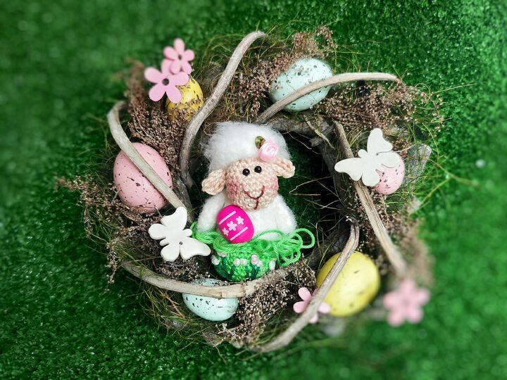 Schaf Anhänger oder Dekofigur Ostern Frühling komplett gehäkelt