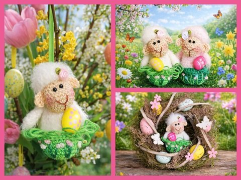 Schaf Anhänger oder Dekofigur Ostern Frühling komplett gehäkelt