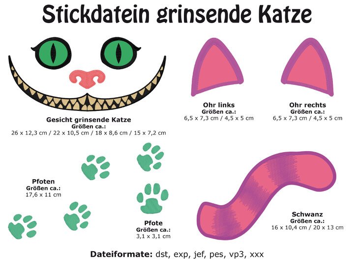 Stickdatei Set Grinsende Katze