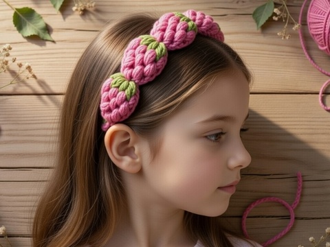 Crochet Strawberry Hair Band Pattern – PDF + Video Tutorial (English Only)