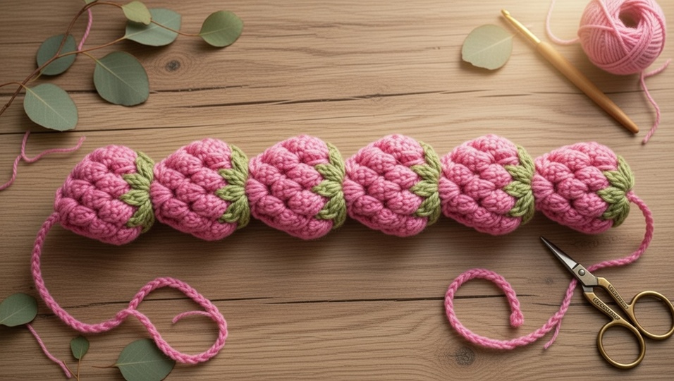 Crochet Strawberry Hair Band Pattern – PDF + Video Tutorial (English Only)