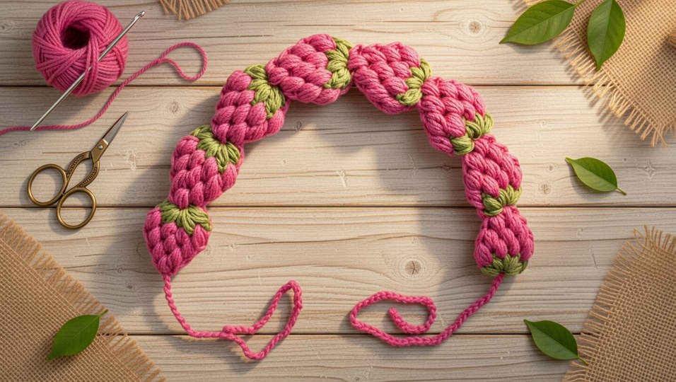 Crochet Strawberry Hair Band Pattern – PDF + Video Tutorial (English Only)