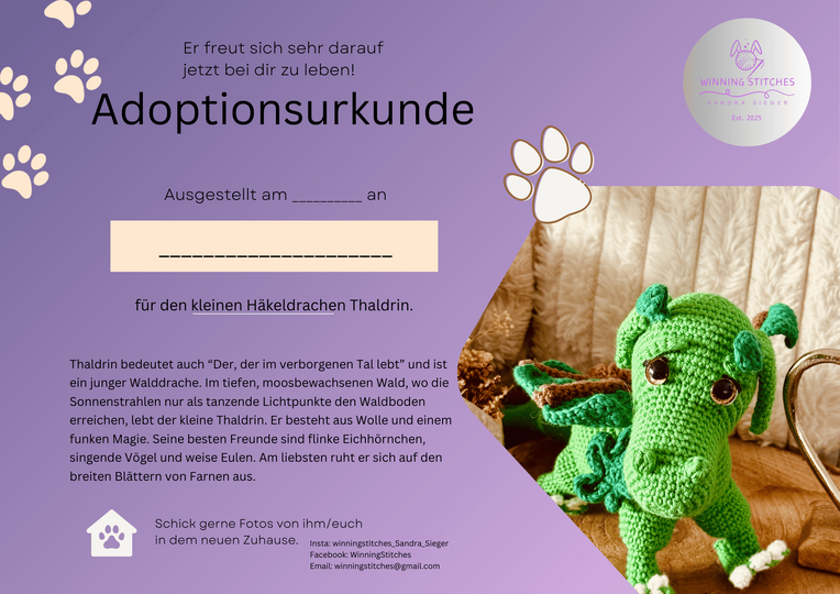 Liebevolle Häkelanleitung für Walddrache Thaldrin (Amigurumi; PDF; deutsch)