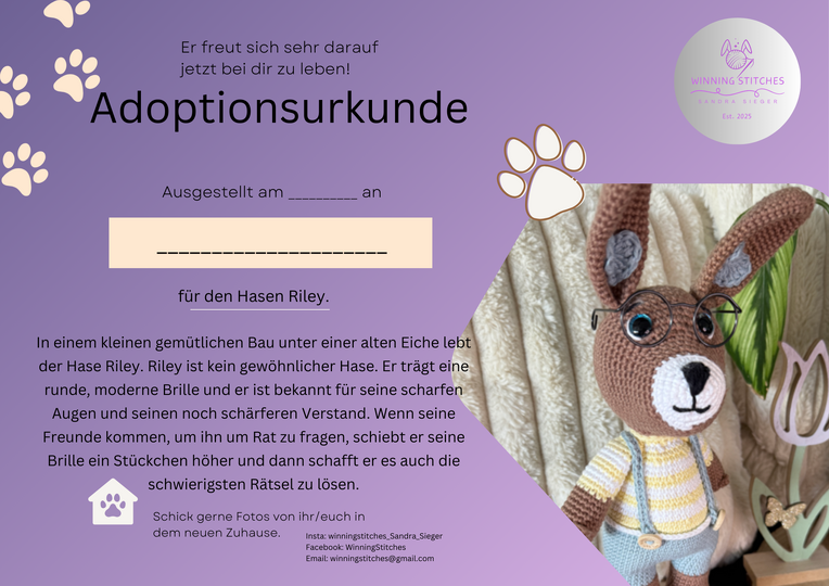 Liebevolle Häkelanleitung für Hase Riley (Amigurumi; PDF; deutsch)