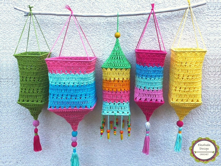 Crochet pattern Boho Square Lantern, square shaped lamp