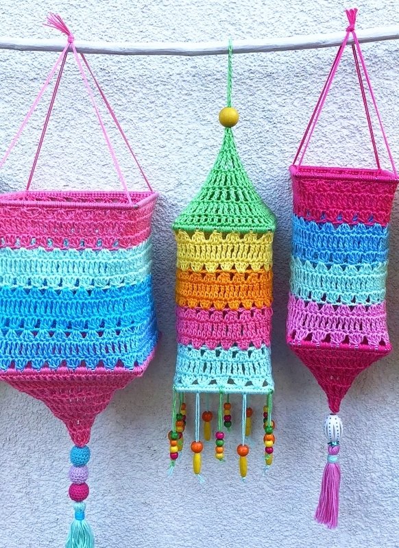 Boho Square Laternen Häkelanleitung, 2 Größen, eckige Lampions - Bild 3