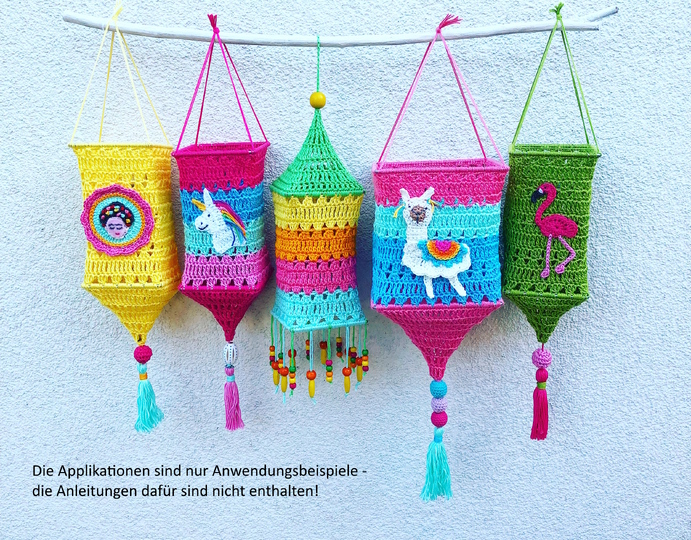 Boho Square Laternen Häkelanleitung, 2 Größen, eckige Lampions