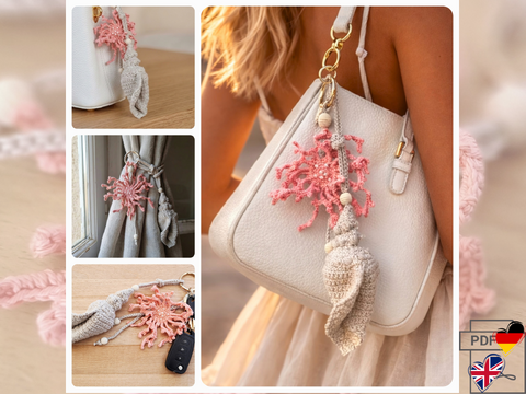 B2 Bag charm, keychain, seashell, coral.