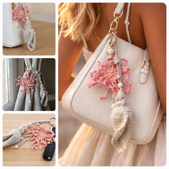 B2 Bag charm, keychain, seashell, coral.