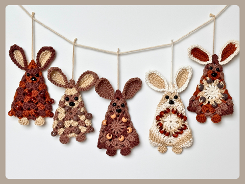 Osterhasen Girlande Granny Square, Hasen Anhänger Osterstrauß DIY Osterdeko