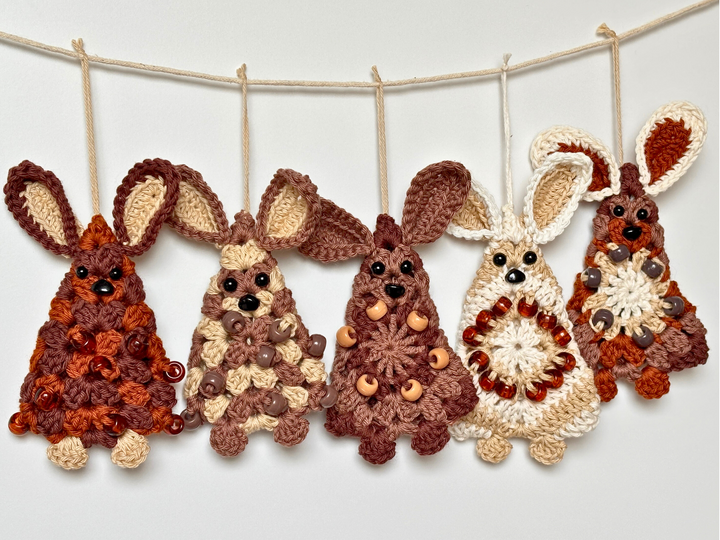 Beaded Granny Square Bunny, Easter Tree Ornament, Easter Bunny Garland DIY