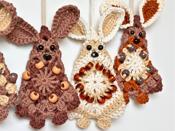 Beaded Granny Square Bunny, Easter Tree Ornament, Easter Bunny Garland DIY