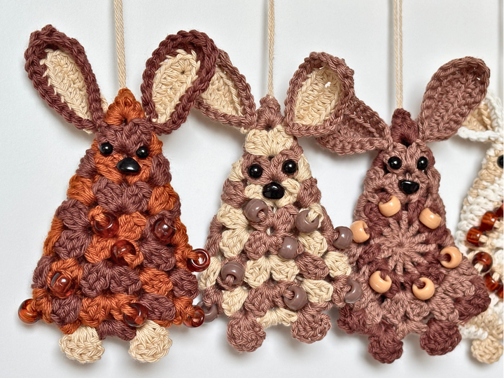 Beaded Granny Square Bunny, Easter Tree Ornament, Easter Bunny Garland DIY