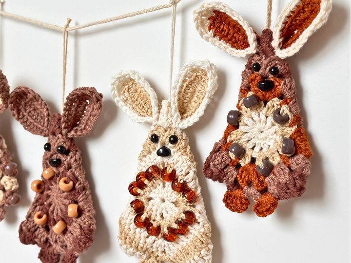 Beaded Granny Square Bunny, Easter Tree Ornament, Easter Bunny Garland DIY