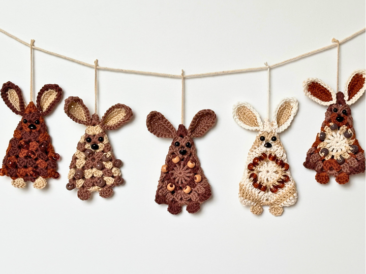 Beaded Granny Square Bunny, Easter Tree Ornament, Easter Bunny Garland DIY