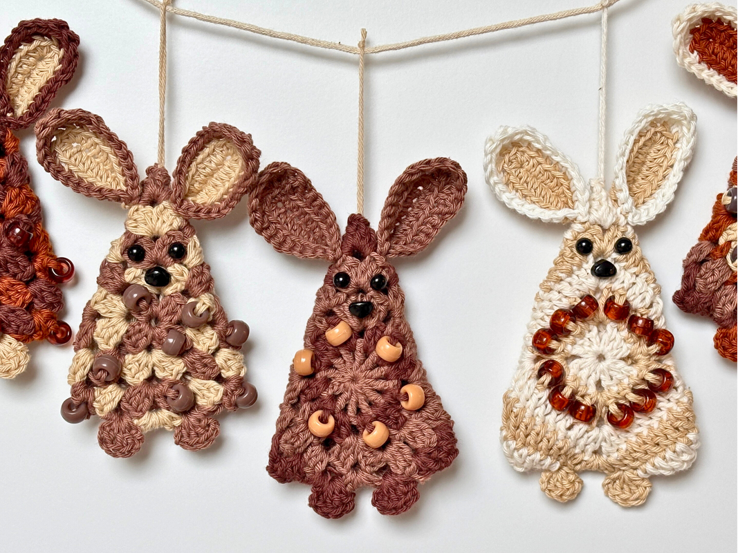 Beaded Granny Square Bunny, Easter Tree Ornament, Easter Bunny Garland DIY - Image 2