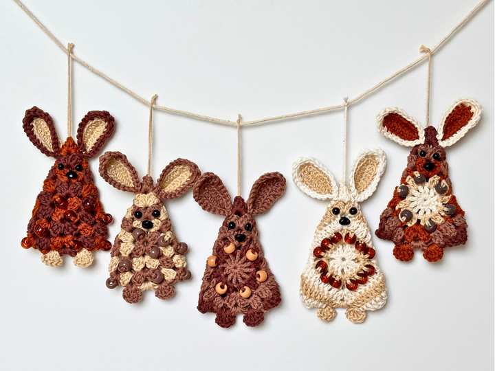 Osterhasen Girlande Granny Square, Hasen Anhänger Osterstrauß DIY Osterdeko