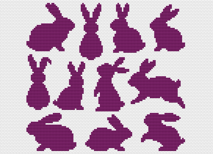 Kreuzstichvorlage für einfache Häschensilhouetten, perfekt für Osterdeko