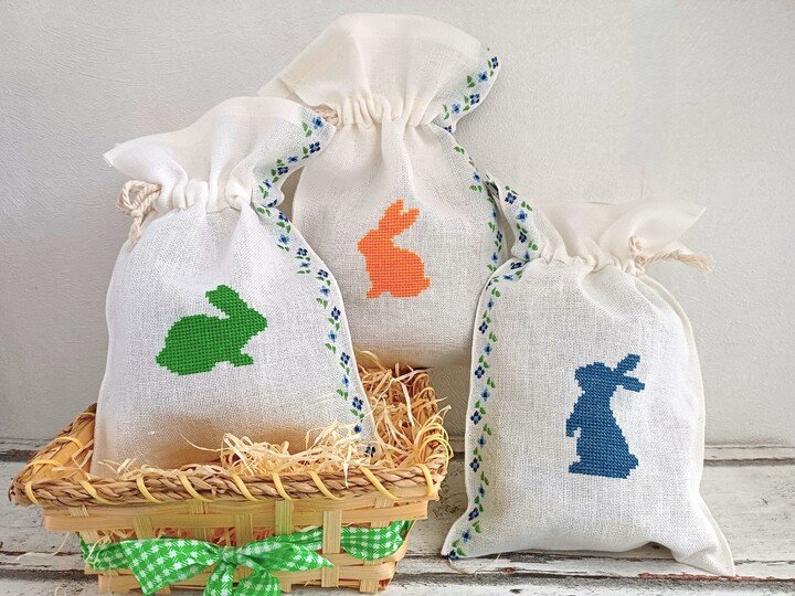 Kreuzstichvorlage für einfache Häschensilhouetten, perfekt für Osterdeko