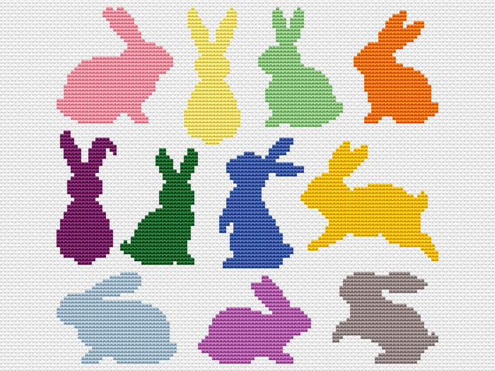 Kreuzstichvorlage für einfache Häschensilhouetten, perfekt für Osterdeko