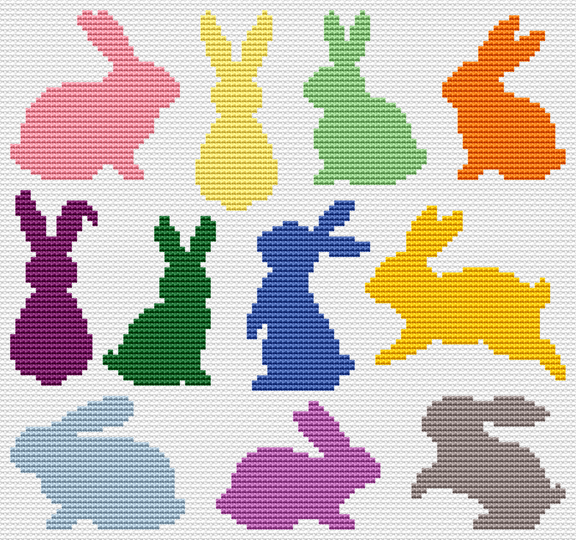 Kreuzstichvorlage für einfache Häschensilhouetten, perfekt für Osterdeko