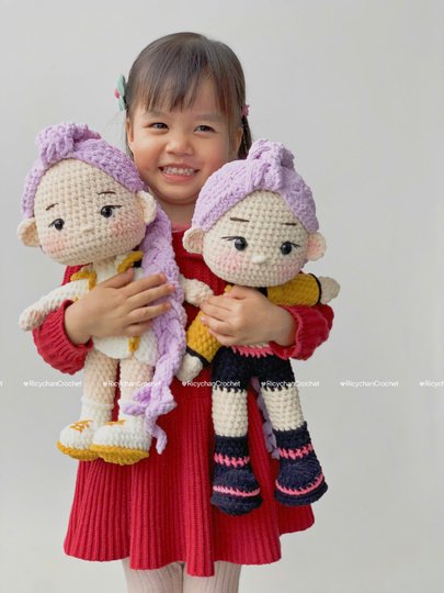 Pattern 2 in 1: Purple Hair Kpop Girls Amigurumi Crochet Doll Pattern