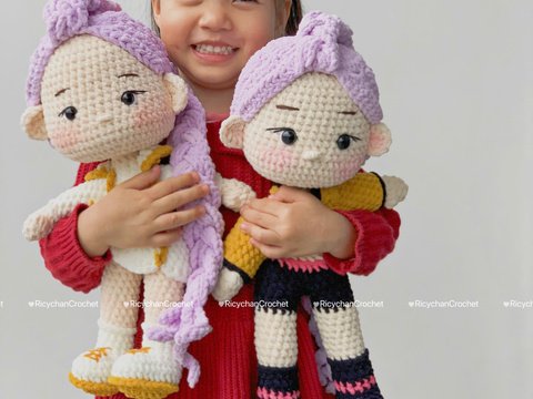 Pattern 2 in 1: Purple Hair Kpop Girls Amigurumi Crochet Doll Pattern