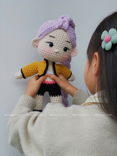Pattern 2 in 1: Purple Hair Kpop Girls Amigurumi Crochet Doll Pattern
