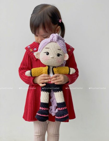 Pattern 2 in 1: Purple Hair Kpop Girls Amigurumi Crochet Doll Pattern