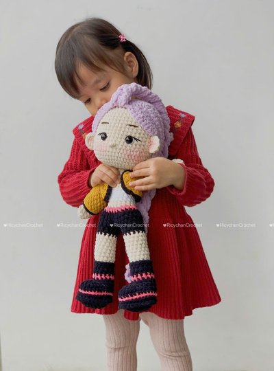 Pattern 2 in 1: Purple Hair Kpop Girls Amigurumi Crochet Doll Pattern