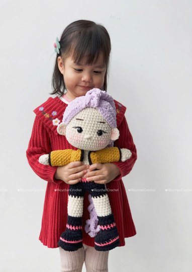 Pattern 2 in 1: Purple Hair Kpop Girls Amigurumi Crochet Doll Pattern