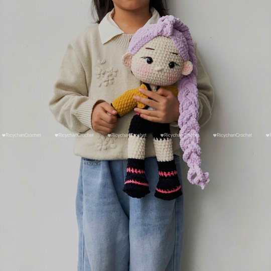 Pattern 2 in 1: Purple Hair Kpop Girls Amigurumi Crochet Doll Pattern