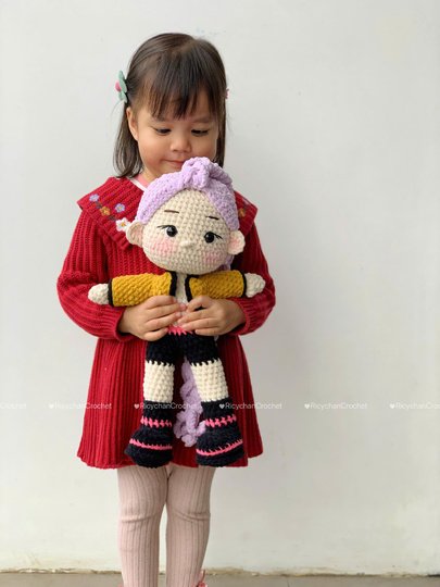 Pattern 2 in 1: Purple Hair Kpop Girls Amigurumi Crochet Doll Pattern