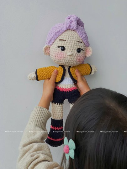 Pattern 2 in 1: Purple Hair Kpop Girls Amigurumi Crochet Doll Pattern