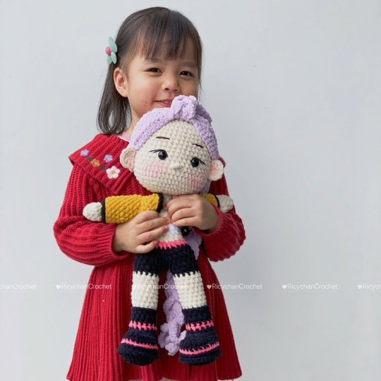 Pattern 2 in 1: Purple Hair Kpop Girls Amigurumi Crochet Doll Pattern