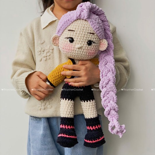 Pattern 2 in 1: Purple Hair Kpop Girls Amigurumi Crochet Doll Pattern