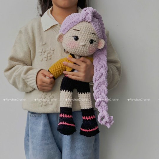Pattern 2 in 1: Purple Hair Kpop Girls Amigurumi Crochet Doll Pattern