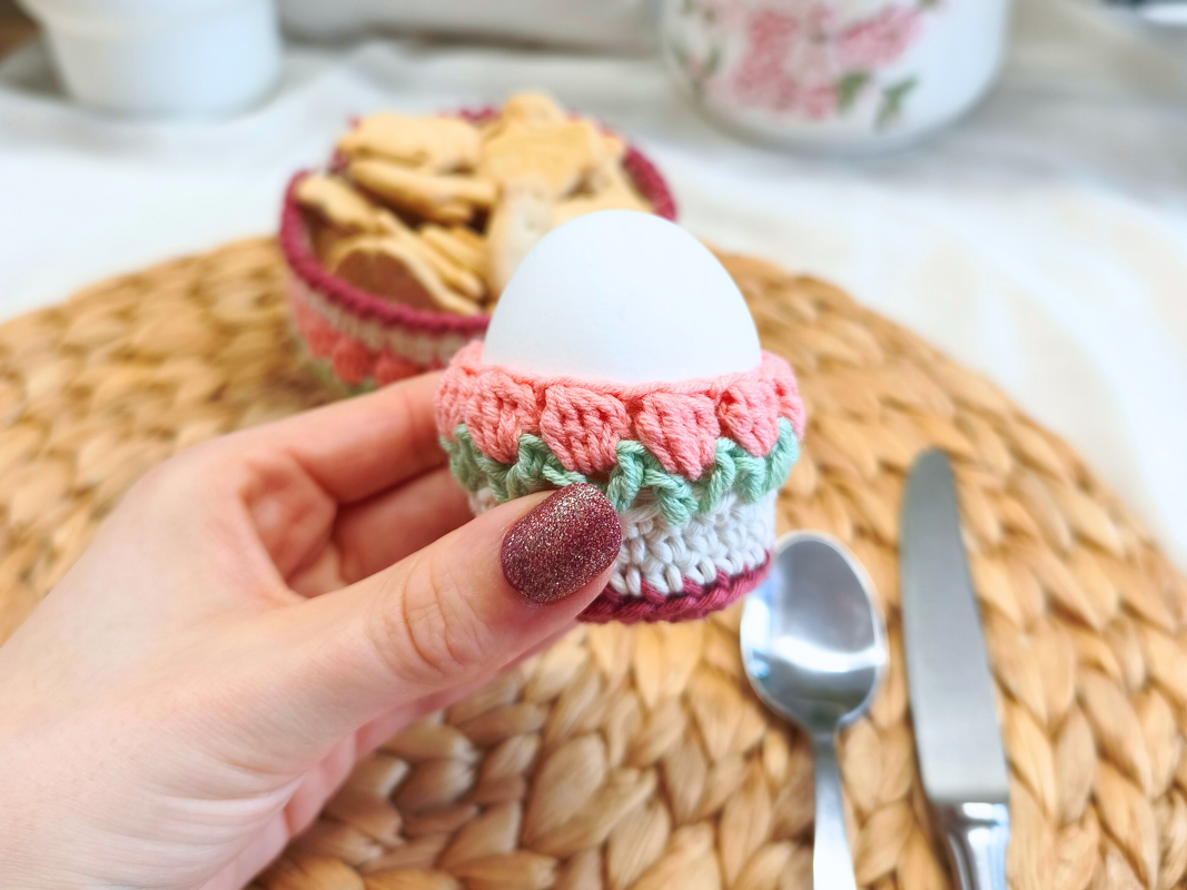 Häkelanleitung Häkelkorb und Eierbecher im Tulpenmuster - Bild 2