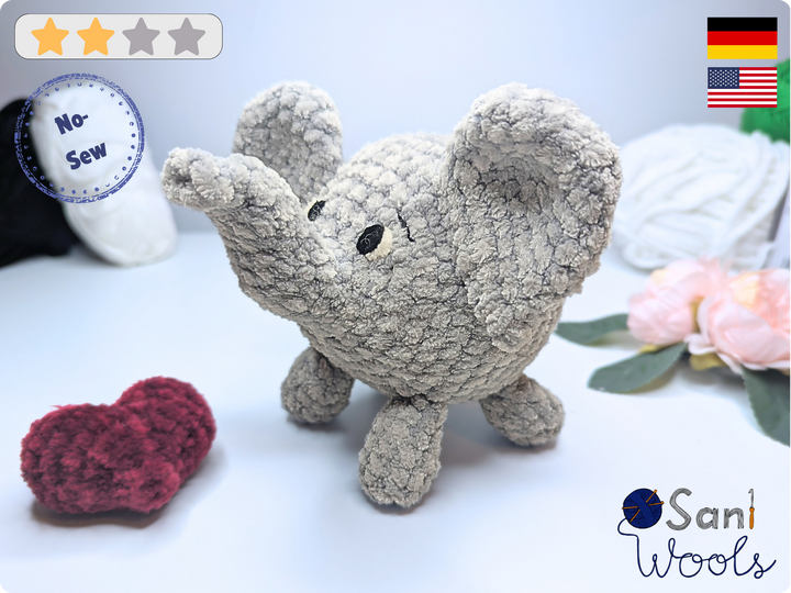 Häkelanleitung Ball-Elefant Ebo – Amigurumi Elefant No-Sew, 15 cm