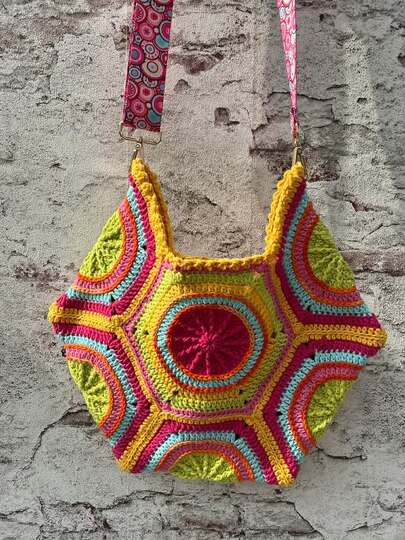 Crochet Pattern Hexagon Bag "Cassilda", Boho Granny Square Bag PDF Tutorial