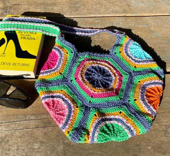Crochet Pattern Hexagon Bag "Cassilda", Boho Granny Square Bag PDF Tutorial