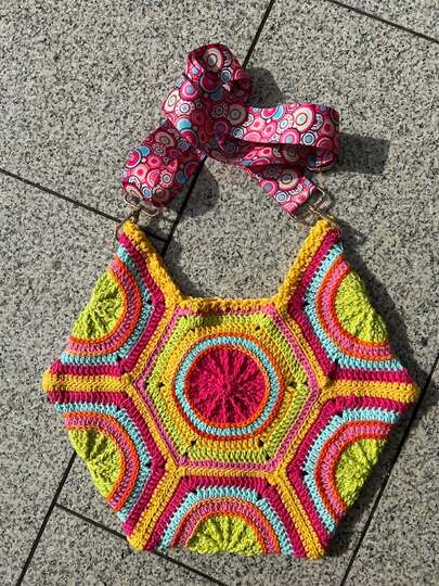 Hexagontasche "Cassilda" Häkeltasche aus Granny Squares, Schultertasche PDF