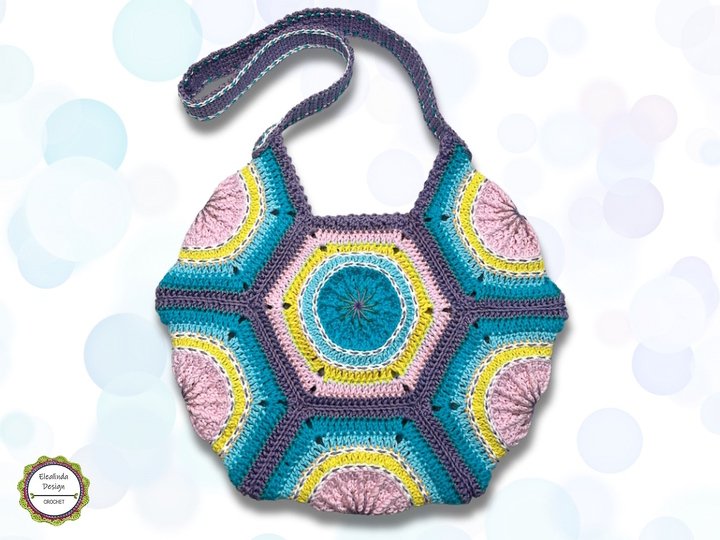 Hexagontasche "Cassilda" Häkeltasche aus Granny Squares, Schultertasche PDF