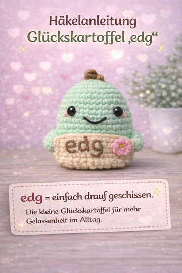 Glückskartoffel „edg“ Häkelanleitung – lustiger Amigurumi Glücksbringer