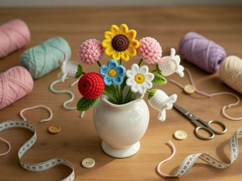 Häkelblumen Strauß Anleitung PDF + Video (Englisch) Blumen Bouquet