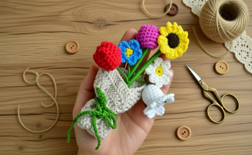 Häkelblumen Strauß Anleitung PDF + Video (Englisch) Blumen Bouquet