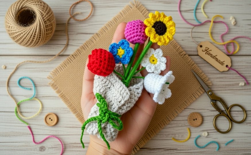 Häkelblumen Strauß Anleitung PDF + Video (Englisch) Blumen Bouquet