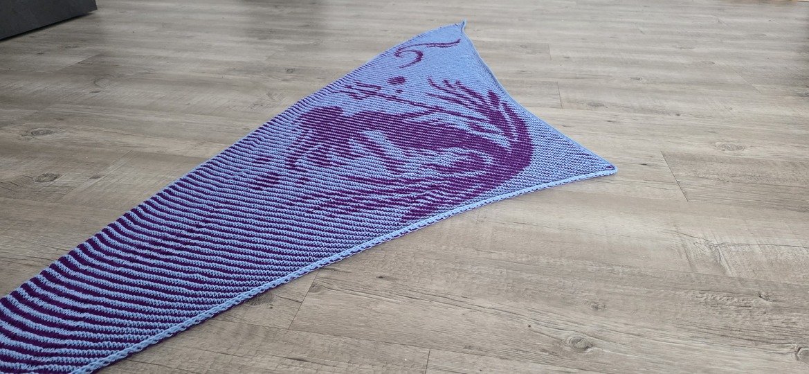 Mermaid, Shadow Knitting, Illusion Knitting, Motif Shawl